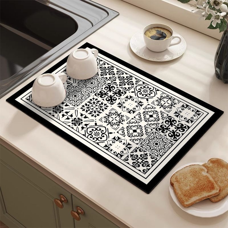 Bar Mat Rubber - Retro Kiremit Desenli Emici Drenaj Matı