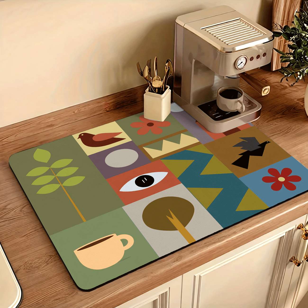 Bar Mat Rubber - Yüzyıl Ortası Modern Geometrik Desenli Emici