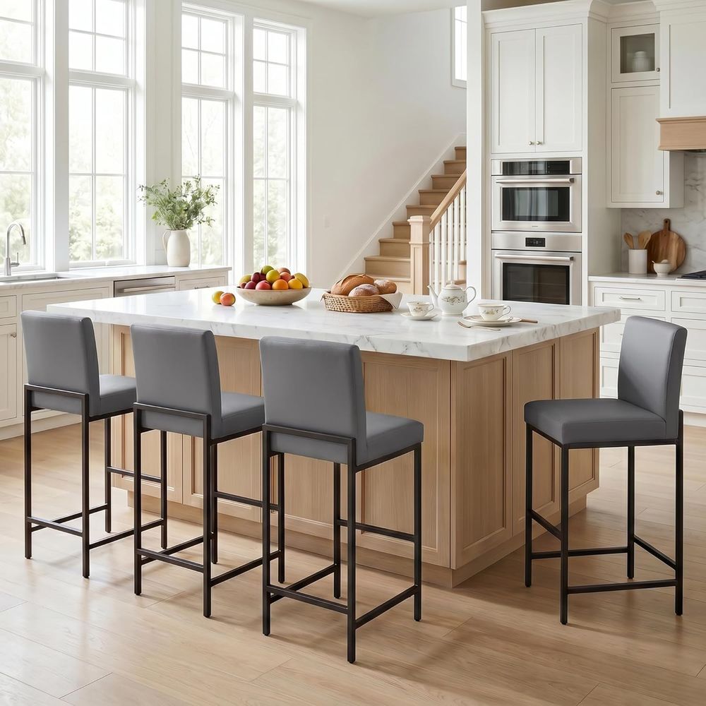 4'lü Gri Döşemeli Suni Deri Ba - Home Bar Stools incelemesi ve fiyatı